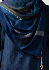 INJIRI CASHMERE SHAWL 128 in Navy & Ginger
