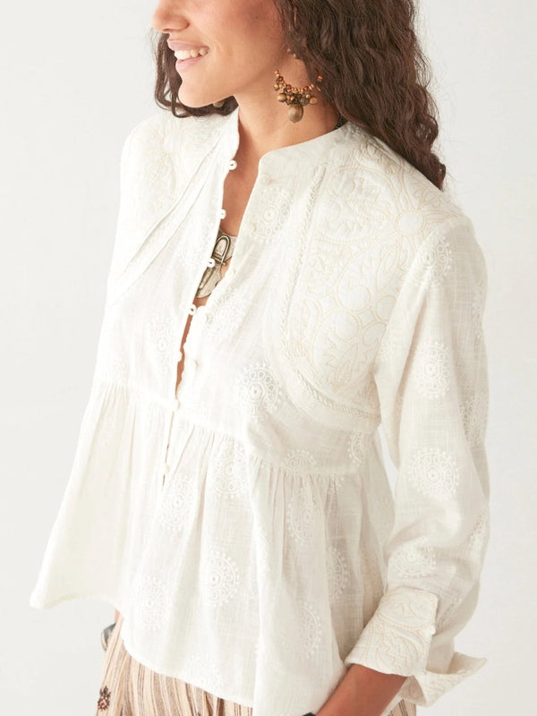 MAISON HOTEL ARIANA BLOUSE IN MOSAIQUE IVORY - PRE-ORDER