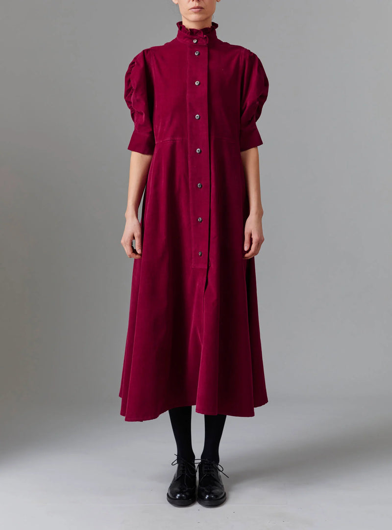 THIERRY COLSON VENETIA DRESS IN PLUM TIROLEAN CORD