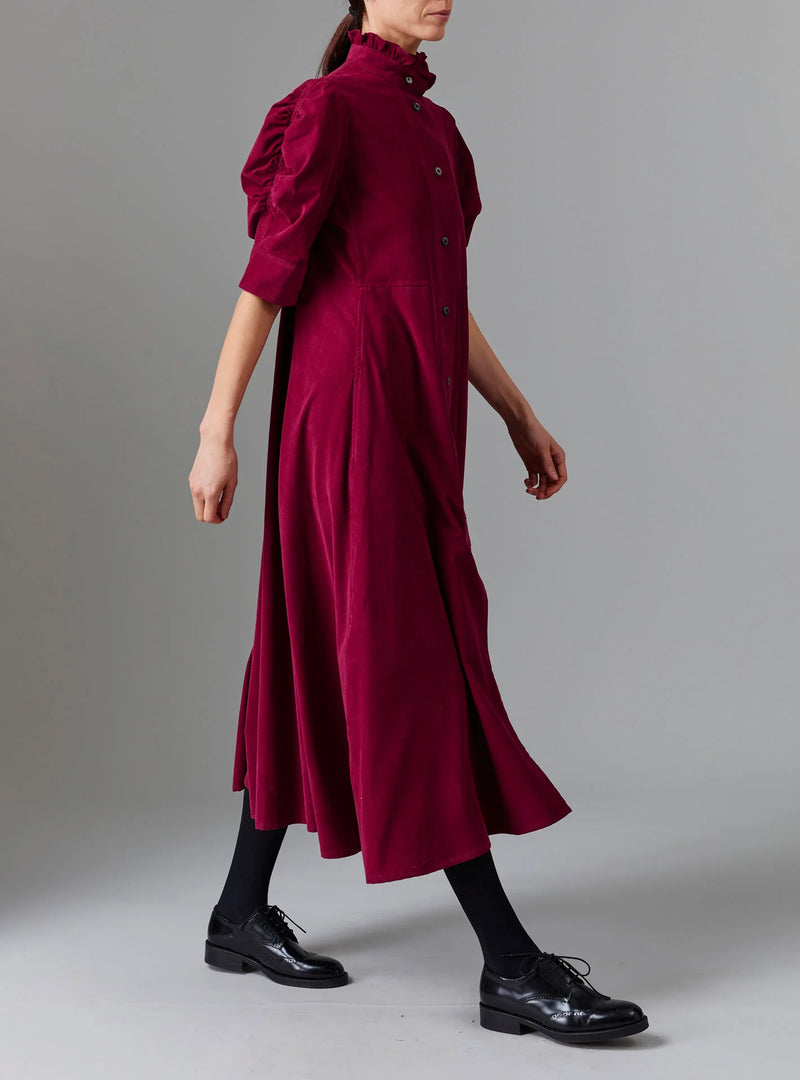 THIERRY COLSON VENETIA DRESS IN PLUM TIROLEAN CORD