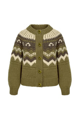 HERD FLEETWOOD CARDIGAN IN FOREST WITH ECRU & PEAT