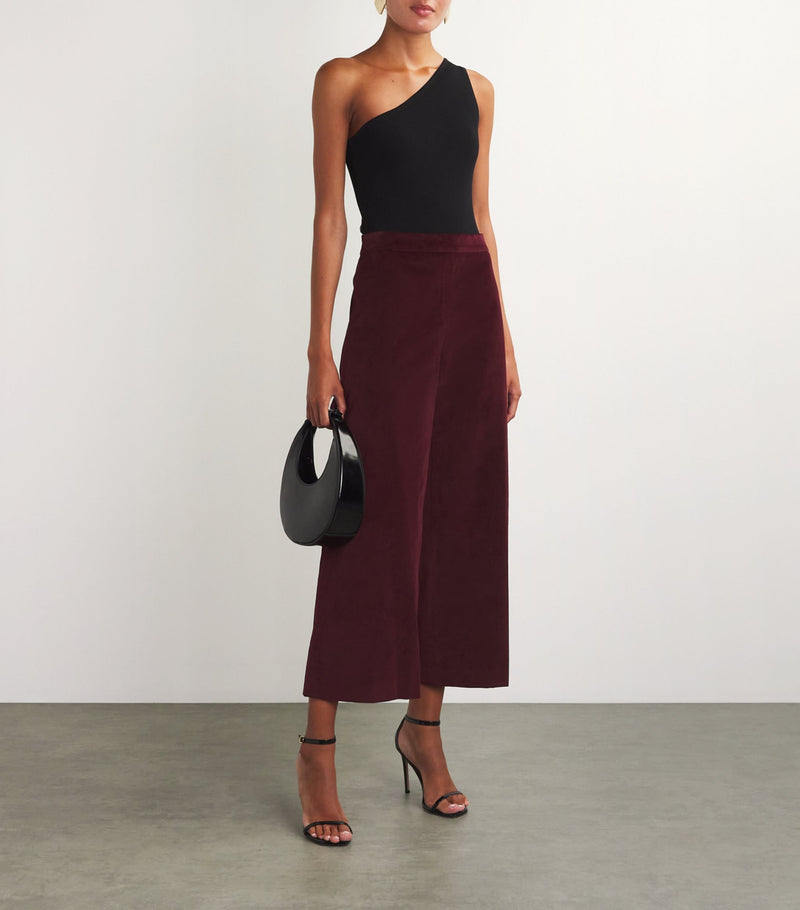 FRAME CROPPED VELVET WIDE-LEG TROUSERS IN WINE