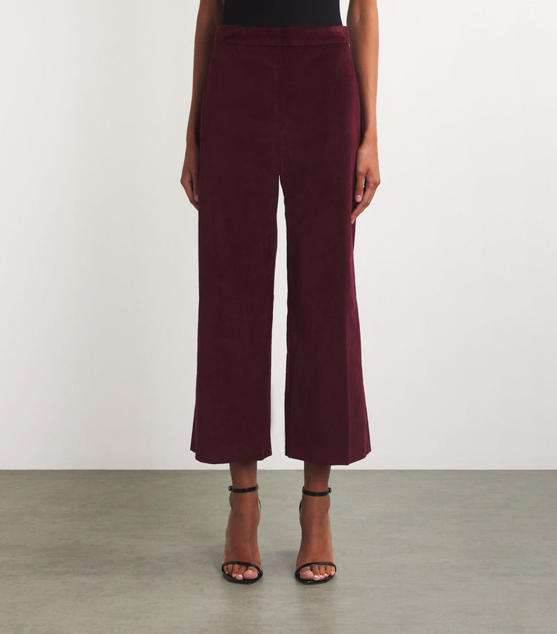 FRAME CROPPED VELVET WIDE-LEG TROUSERS IN WINE