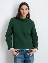 ALEX MILL CHELSEA CASHMERE-COTTON TURTLENECK IN GREEN