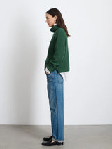 ALEX MILL CHELSEA CASHMERE-COTTON TURTLENECK IN GREEN