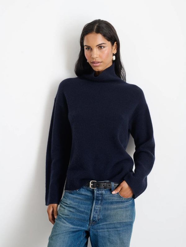 ALEX MILL CECILE TURTLENECK IN NAVY CASHMERE