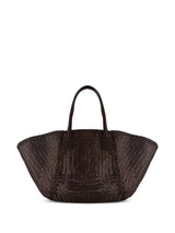DRAGON DIFFUSION THERESA WOVEN SHOPPER IN DARK BROWN WITH POM POM LINER