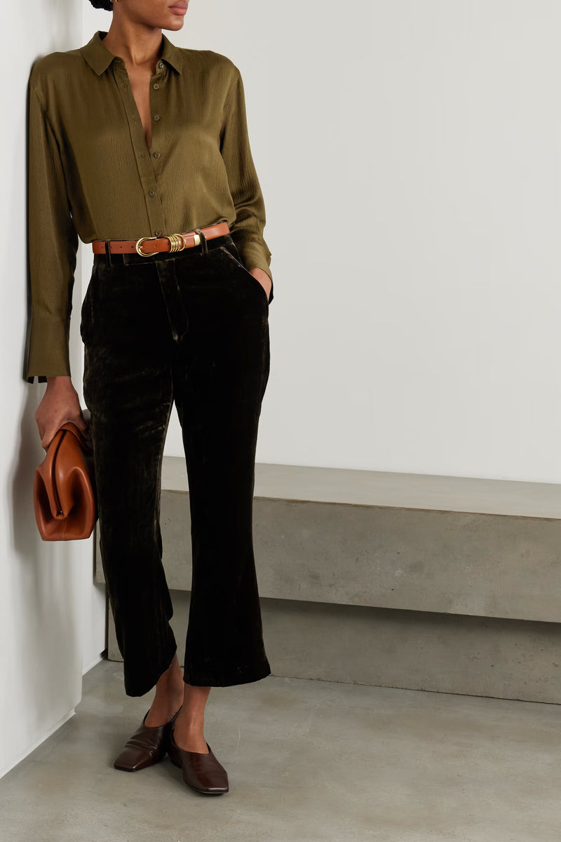 FRAME THE STANDARD SILK SHIRT IN MOSS