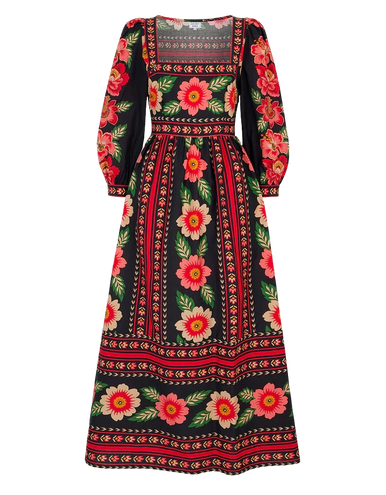 PINK CITY PRINTS POLLY DRESS IN SCARLET FOLK