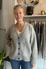 STUDIO WYLDER ALPACA-MERINO BLEND CARDIGAN IN LIGHT GREY