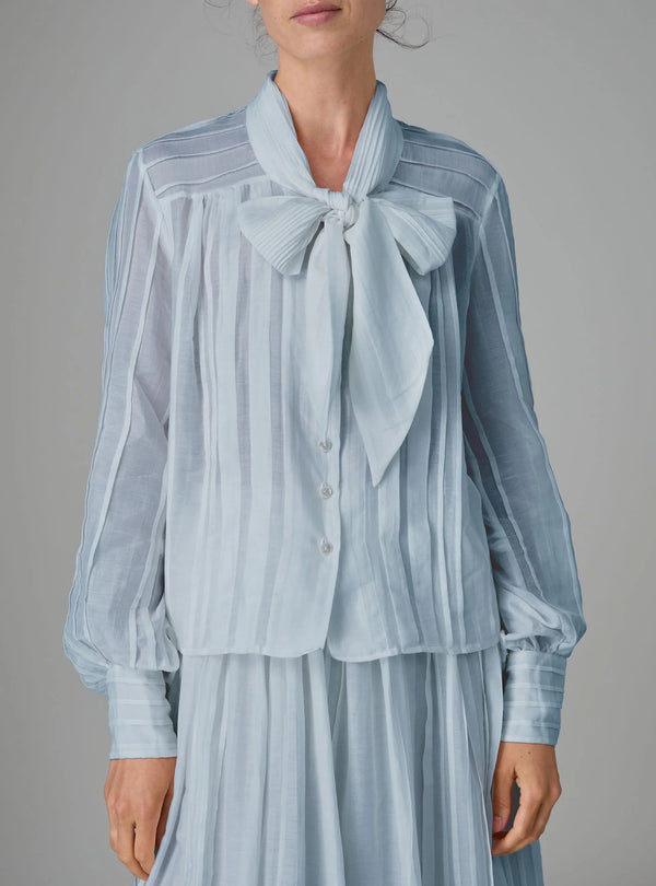 THIERRY COLSON ALBA BLOUSE EDWARDIAN PLEATS IN STORM BLUE