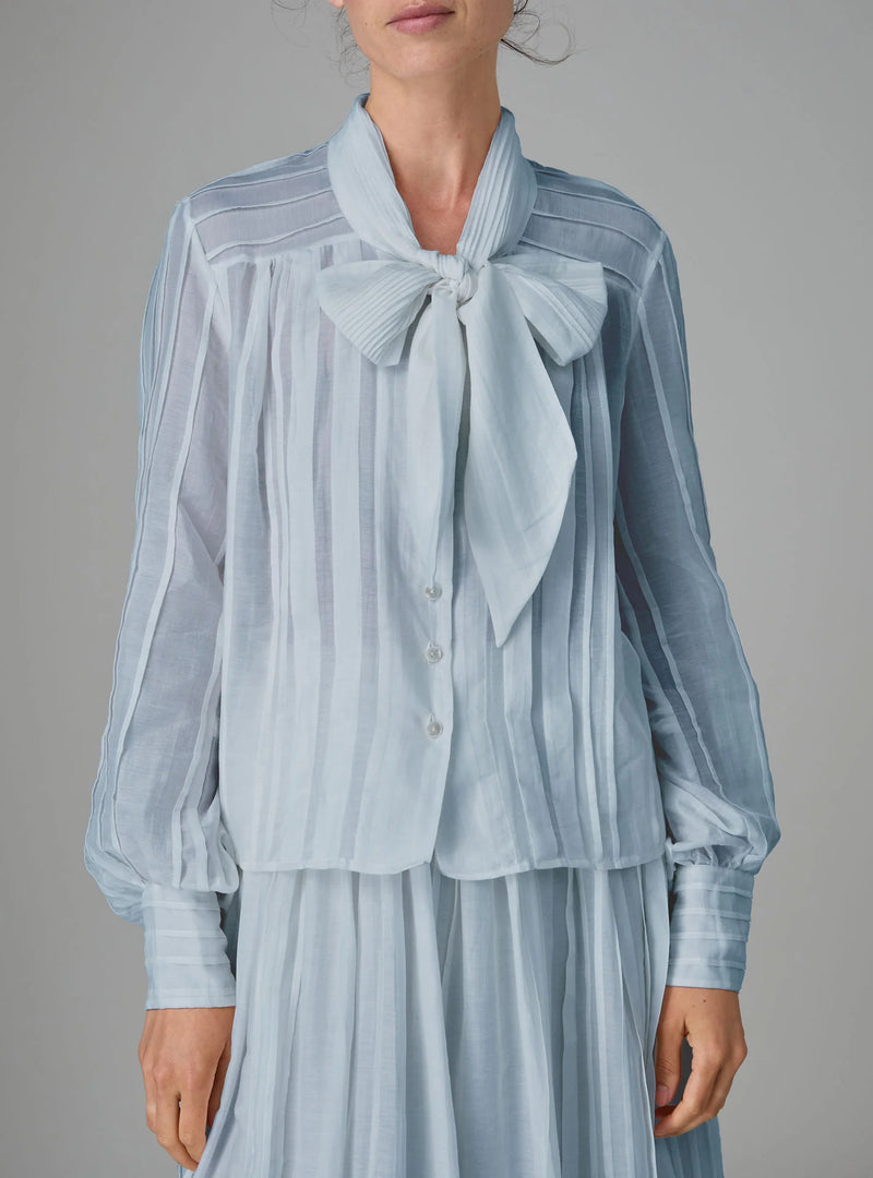 THIERRY COLSON ALBA BLOUSE EDWARDIAN PLEATS IN STORM BLUE