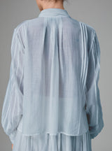 THIERRY COLSON ALBA BLOUSE EDWARDIAN PLEATS IN STORM BLUE