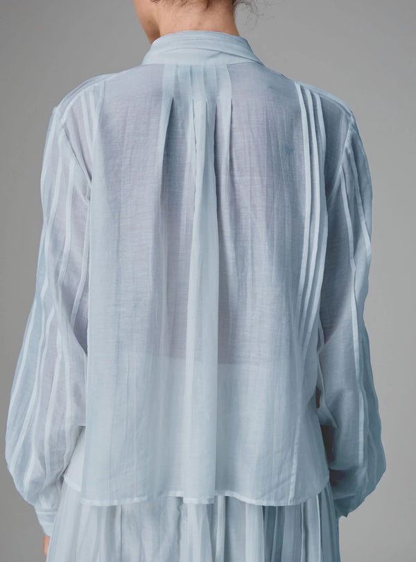 THIERRY COLSON ALBA BLOUSE EDWARDIAN PLEATS IN STORM BLUE