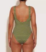 HUNZA G CELINE SWIMSUIT IN METALLIC MOSS STRIPE