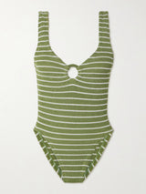 HUNZA G CELINE SWIMSUIT IN METALLIC MOSS STRIPE