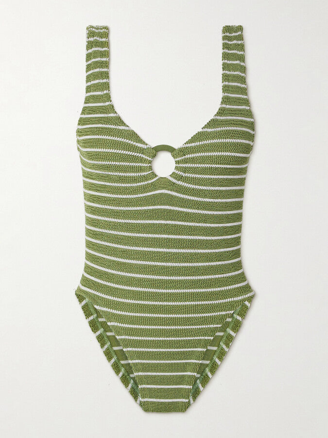 HUNZA G CELINE SWIMSUIT IN METALLIC MOSS STRIPE