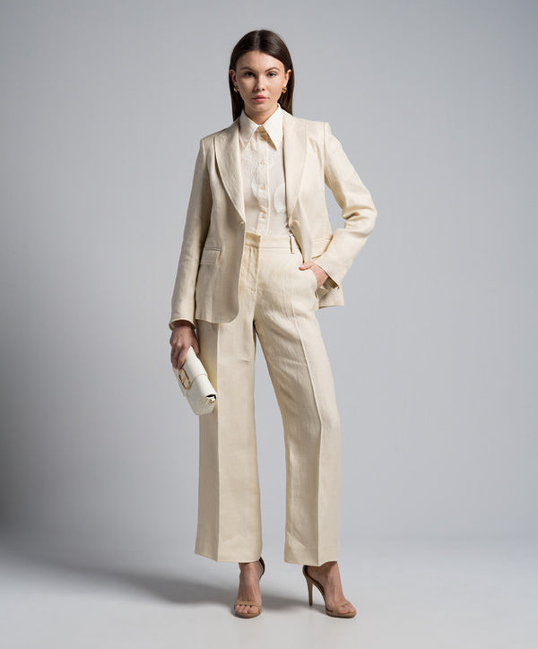 WEEKEND MAX MARA MALIZIA WIDE-LEG LINEN PANTS IN ECRU