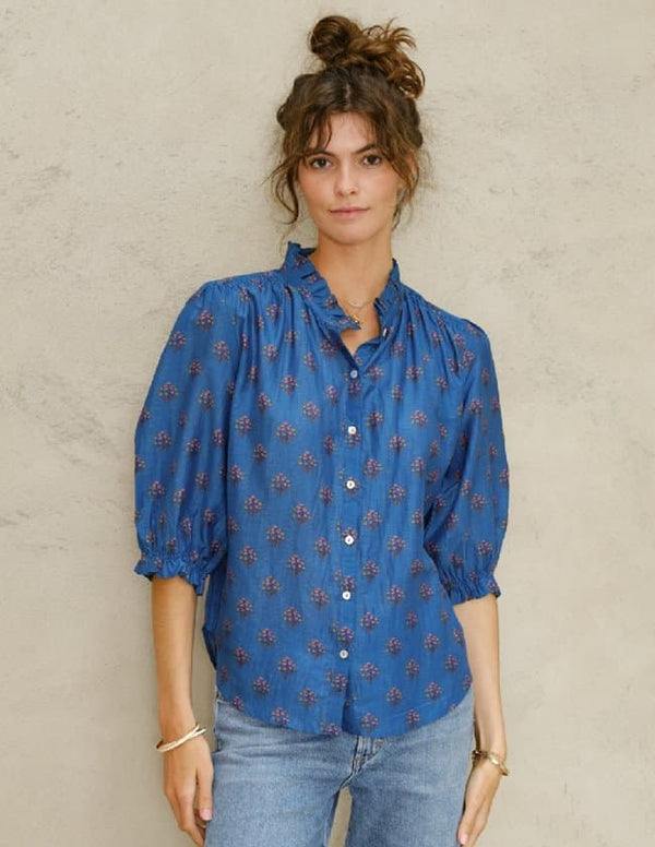 M.A.B.E. Lindi silk & cotton Top in Blue