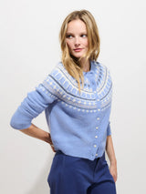 ALEX MILL FAIR ISLE CARDIGAN IN CORNFLOWER
